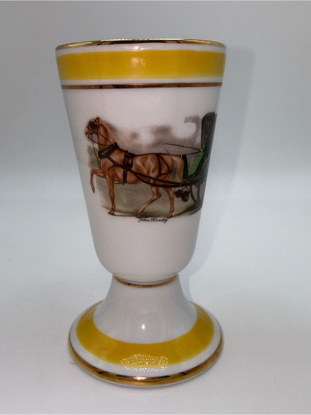 Limoges Porcelain Goblet John Fereley with Horse & Carriage-Set of 4